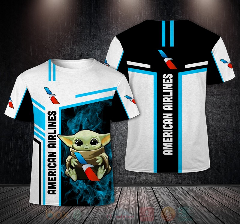BEST American Airlines Baby Yoda Unisex Hawaiian Shirt, T-Shirt 2 American Airlines Baby Yoda Hawaiian Shirt T Shirt 1