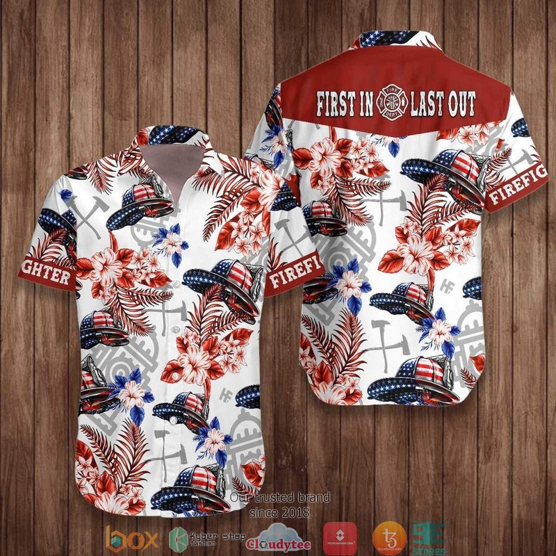 American Flag Helmet Firefighter Seamless Short Sleeve Hawaiian Shirt