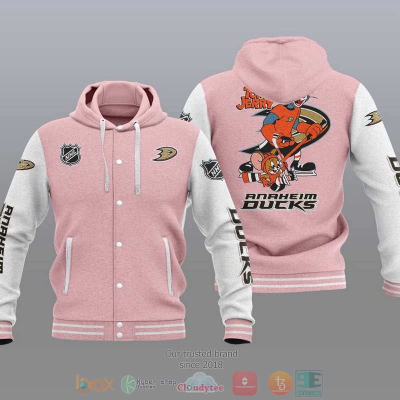 NEW Anaheim Ducks NHL Tom And Jerry Hoodie Baseball Jacket 4 Anaheim Ducks NHL Tom And Jerry Baseball Hoodie Jacket 1 2 3