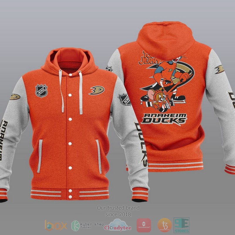 NEW Anaheim Ducks NHL Tom And Jerry Hoodie Baseball Jacket 6 Anaheim Ducks NHL Tom And Jerry Baseball Hoodie Jacket 1 2 3 4 5