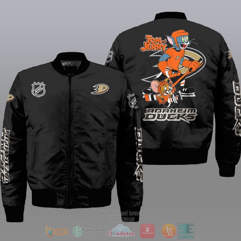 NEW Anaheim Ducks NHL Tom And Jerry Bomber Jacket 1 Anaheim Ducks NHL Tom And Jerry Bomber Jacket