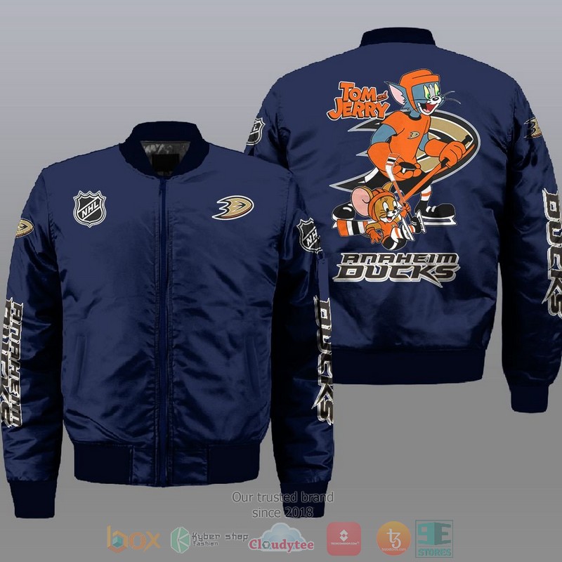NEW Anaheim Ducks NHL Tom And Jerry Bomber Jacket 2 Anaheim Ducks NHL Tom And Jerry Bomber Jacket 1