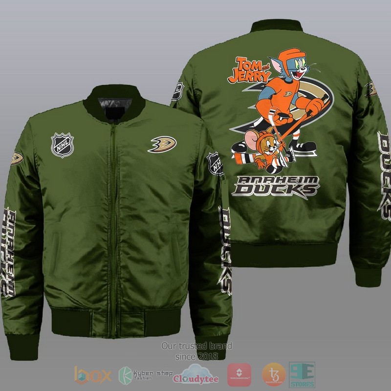NEW Anaheim Ducks NHL Tom And Jerry Bomber Jacket 3 Anaheim Ducks NHL Tom And Jerry Bomber Jacket 1 2
