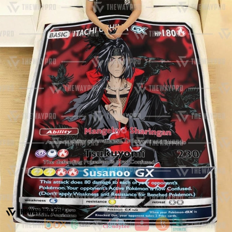 Anime Naruto Shippuden Itachi Uchiha x PKM Card Soft Blanket 1