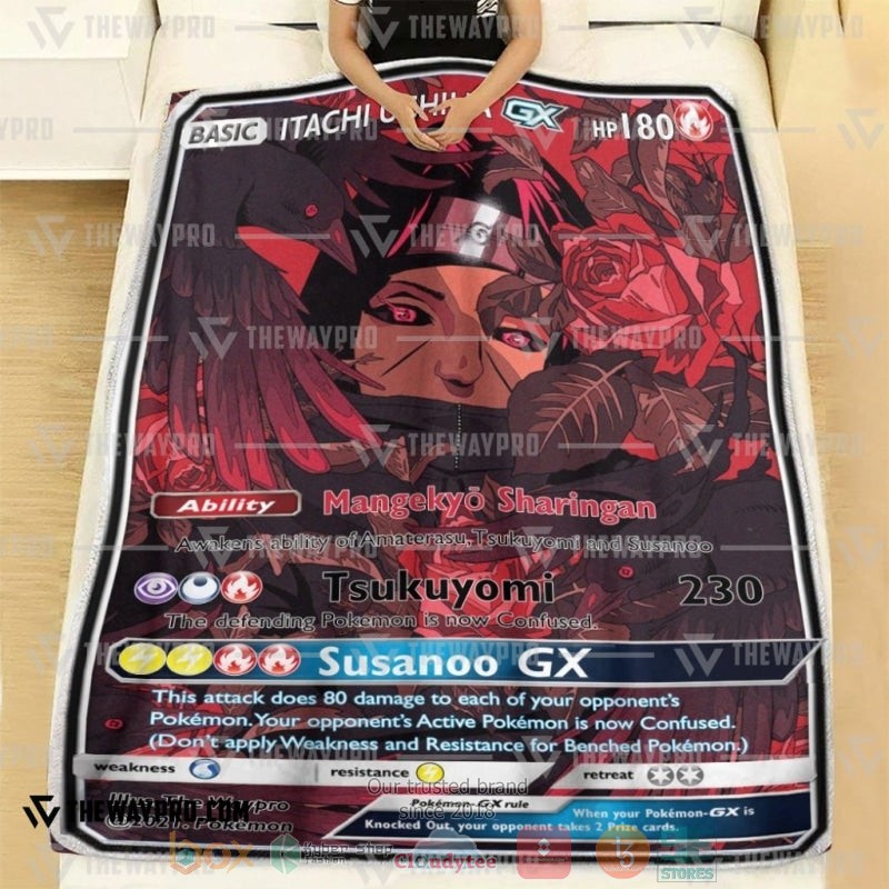 Anime Naruto Shippuden Itachi Uchiha x Pokemon Card red Soft Blanket 1