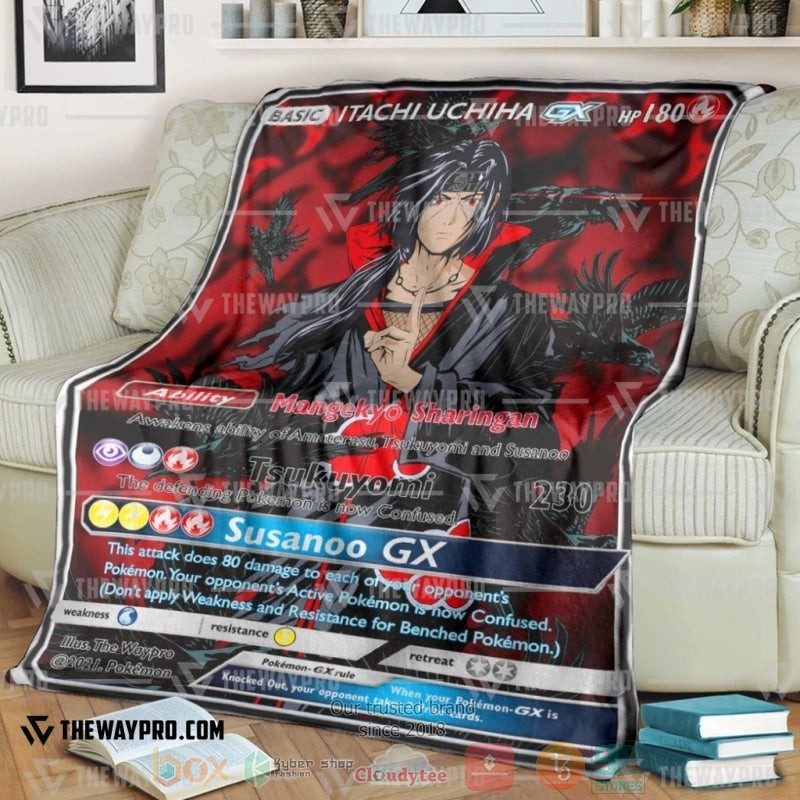 Anime Naruto Shippuden crow Itachi Uchiha x Pokemon Card Soft Blanket