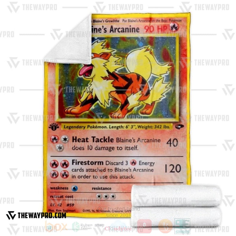 BEST Pokemon-Anime Blaine's Arcanine Blanket Fleece 3 Anime Pokemon Blaines Arcanine Blanket 1 2