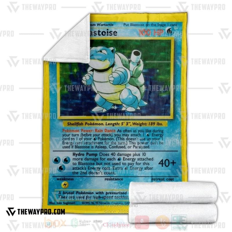 BEST Pokemon-Anime Blastoise Card Blanket Fleece 3 Anime Pokemon Blastoise Card Blanket 1 2
