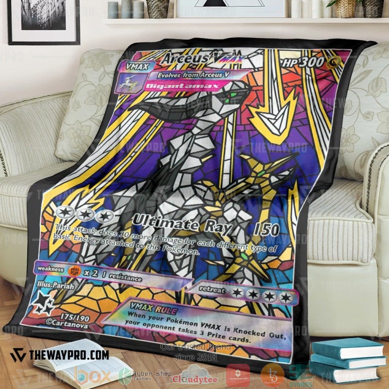 NEW Pokemon Card Arceus Hybrid Vmax Stain Glass Blanket 8 Anime Pokemon Card Arceus Hybrid Vmax Stain Glass Soft Blanket