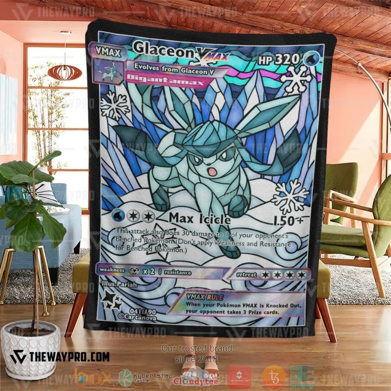 NEW Pokemon Card Glaceon Hybrid Vmax Stain Glass Blanket 2 Anime Pokemon Card Glaceon Hybrid Vmax Stain Glass Soft Blanket 1