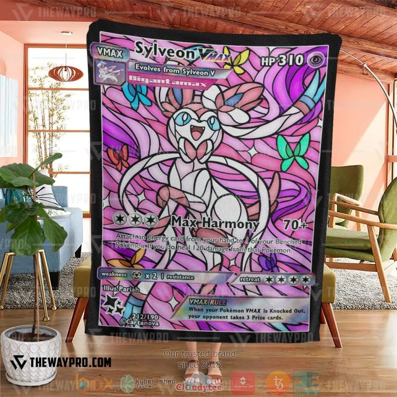 NEW Pokemon Card Sylveon Hybrid Vmax Stain Glass Blanket 2 Anime Pokemon Card Sylveon Hybrid Vmax Stain Glass Soft Blanket 1