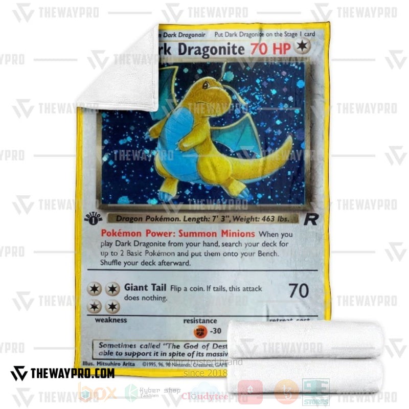 BEST Pokemon-Anime Dark Dragonite 1st Edition Blanket Fleece 3 Anime Pokemon Dark Dragonite 1st Edition Blanket 1 2