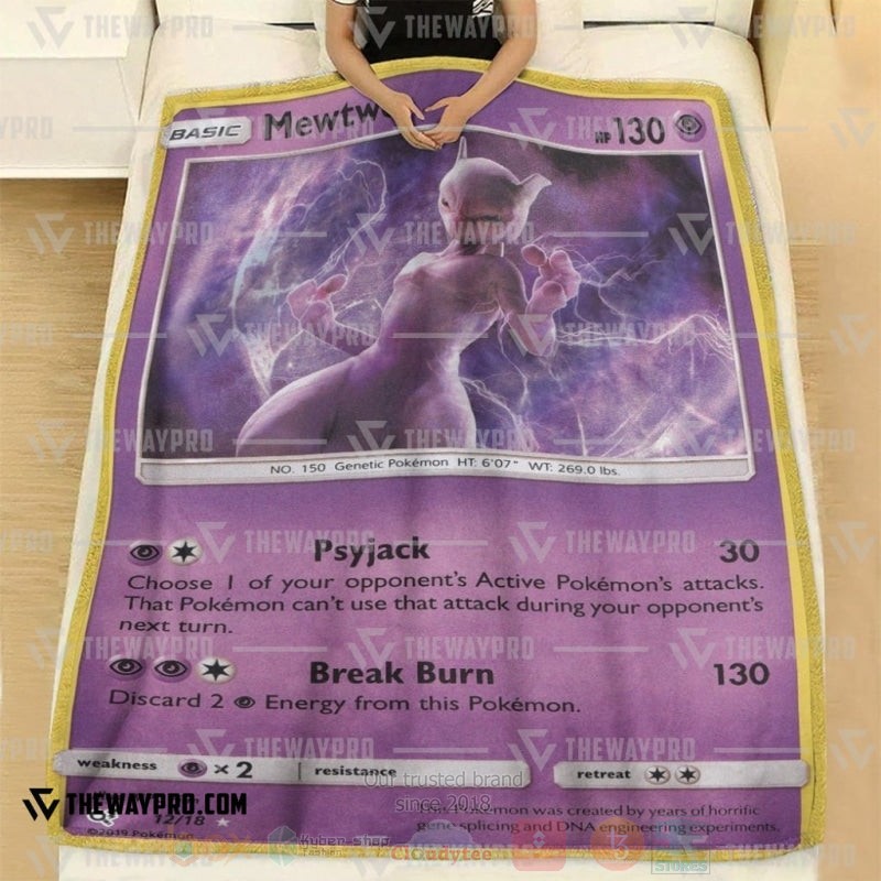 Anime Pokemon Detective Pikachu Rare Holo Mewtwo Blanket 1