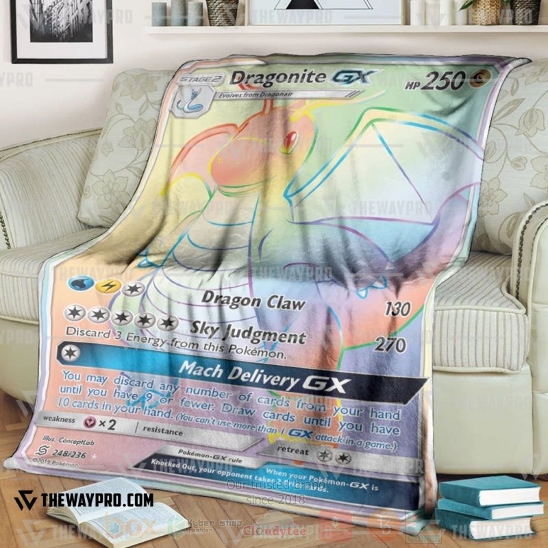 Anime Pokemon Dragonite GX Match Delivery Rainbow Blanket