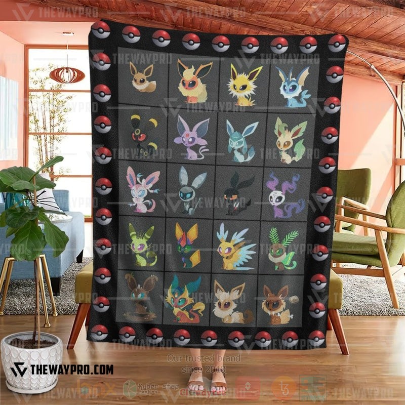 BEST Pokemon-Anime Eevee Evolution Form Blanket Fleece 4 Anime Pokemon Eevee Evolution Form Blanket 1 2 3