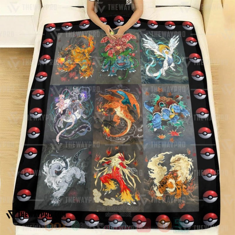 Anime Pokemon Evolution Poke Ball Around Blanket 1