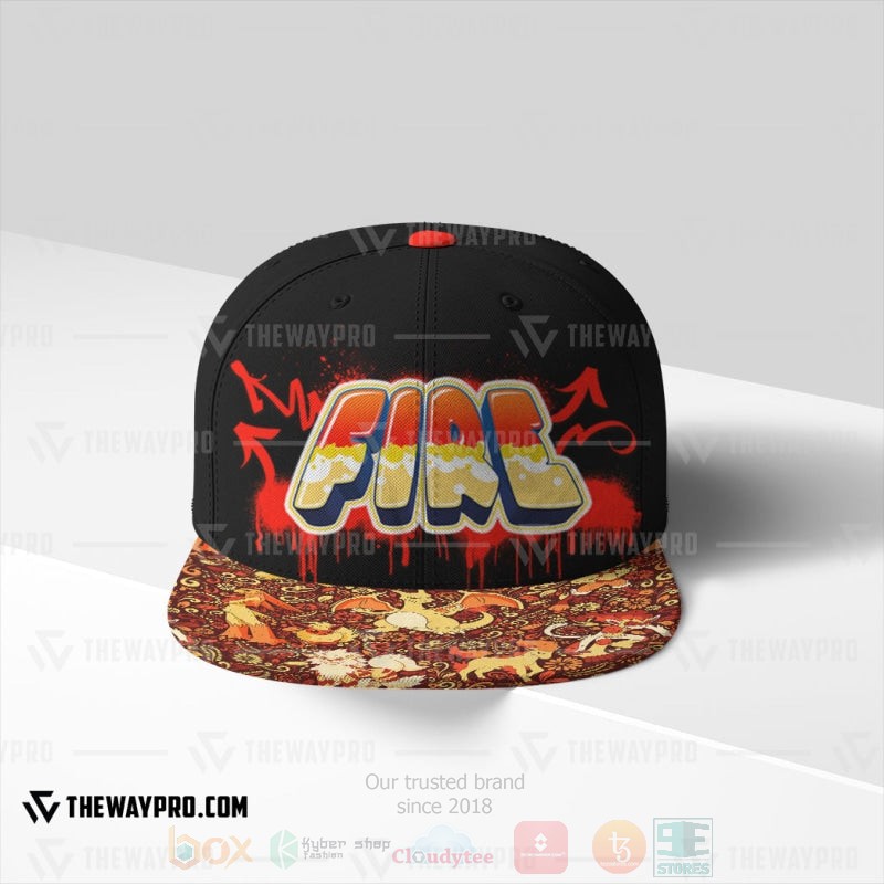 Anime Pokemon Fire Type Pattern Graffiti Text Custom Baseball Cap 1