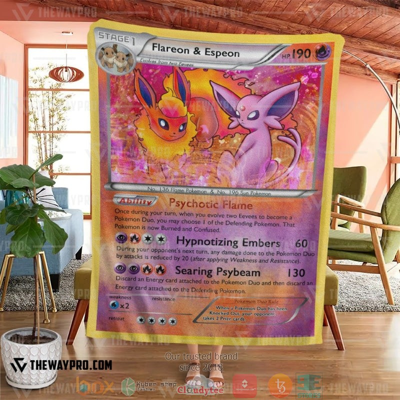NEW Pokemon Flareon and Espeon Duo Card Blanket 4 Anime Pokemon Flareon and Espeon Duo Card Soft Blanket 1 2 3