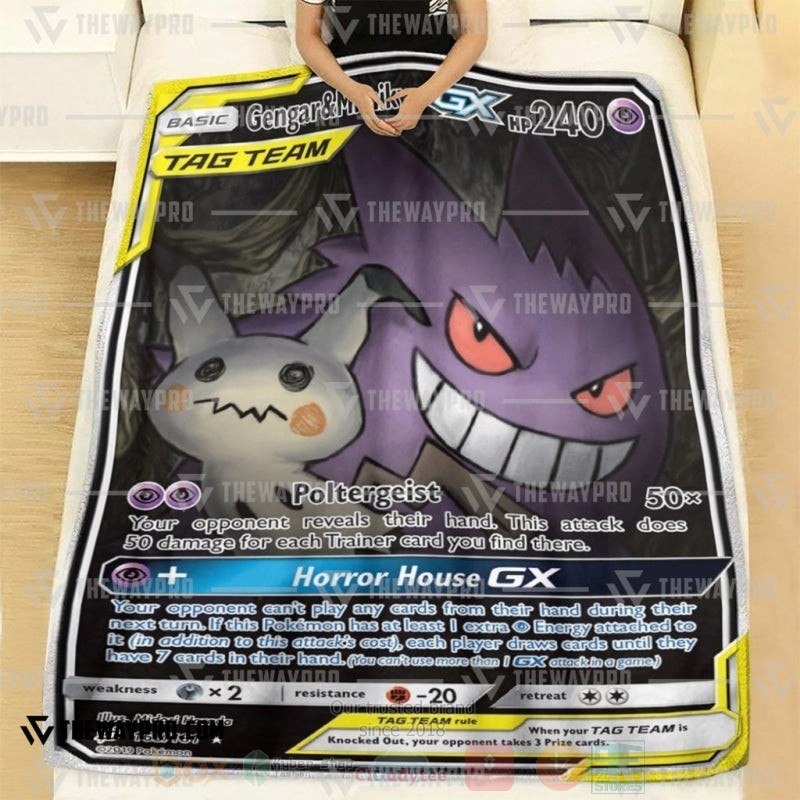 Anime Pokemon Gengar and Mimikyu GX Team Up Blanket 1