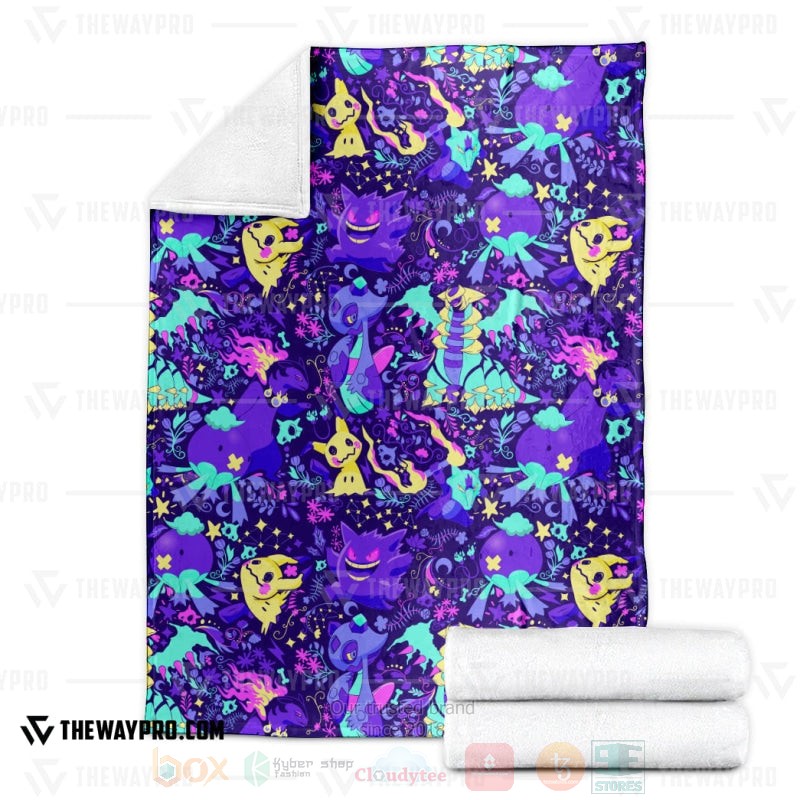BEST Pokemon-Anime Ghost Seamless Blanket Fleece 3 Anime Pokemon Ghost Seamless Blanket 1 2