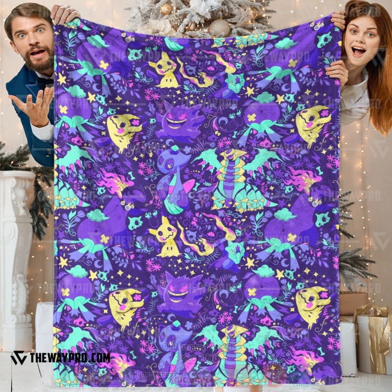 BEST Pokemon-Anime Ghost Seamless Blanket Fleece 4 Anime Pokemon Ghost Seamless Blanket 1 2 3