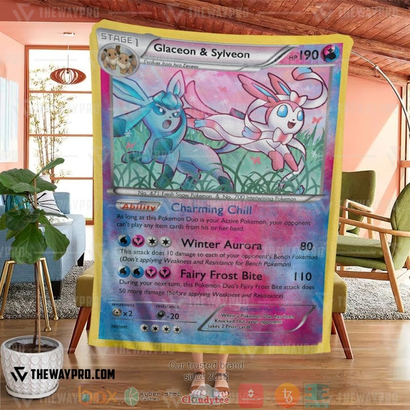 NEW Pokemon Glaceon and Sylveon Duo Card Blanket 4 Anime Pokemon Glaceon and Sylveon Duo Card Soft Blanket 1 2 3