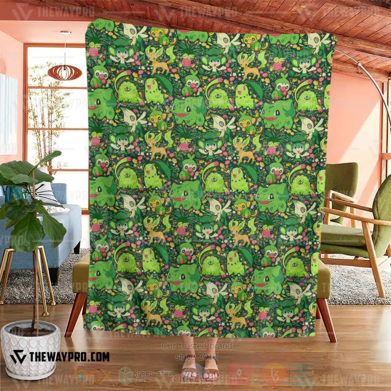 BEST Pokemon-Anime Grass Seamless Blanket Fleece 3 Anime Pokemon Grass Seamless Blanket 1 2