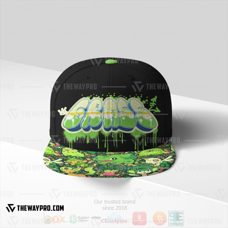 Anime Pokemon Grass Type Pattern Graffiti Text Custom Baseball Cap 1