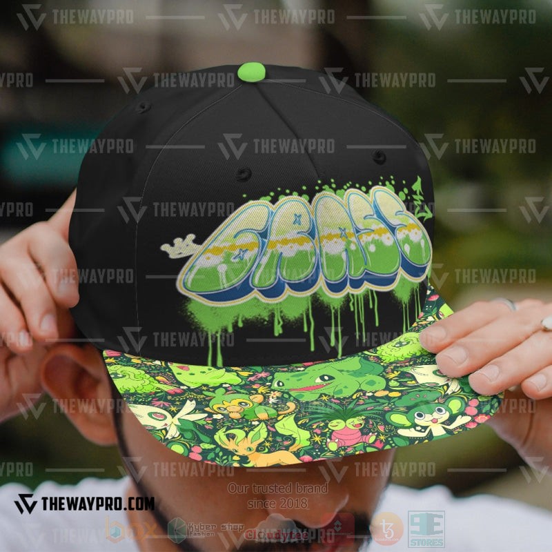 Anime Pokemon Grass Type Pattern Graffiti Text Custom Baseball Cap 1 2