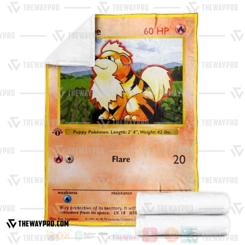 BEST Pokemon-Anime Growlithe 1st Edition Blanket Fleece 3 Anime Pokemon Growlithe 1st Edition Blanket 1 2