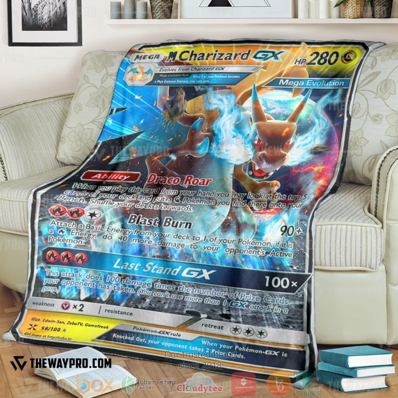 Anime Pokemon M Charizard GX Tag Team Soft Blanket