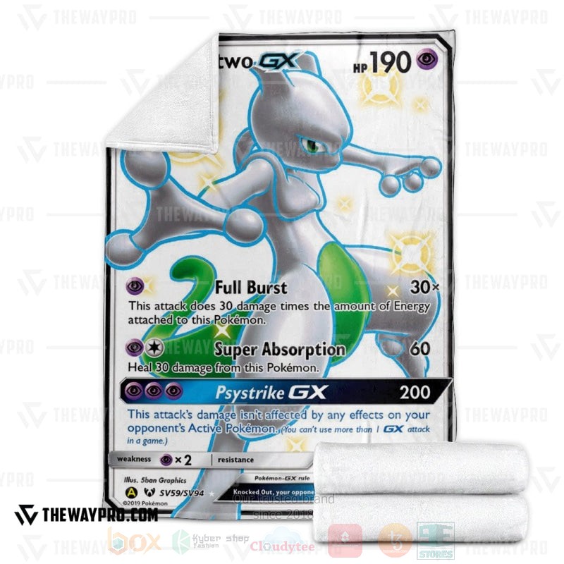 BEST Pokemon-Anime Mewtwo Shining Legends Blanket Fleece 3 Anime Pokemon Mewtwo Shining Legends Blanket 1 2