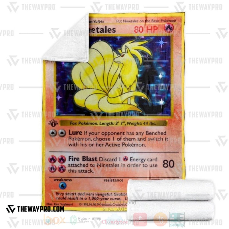 BEST Pokemon-Anime Ninetales Holo 1st Edition Blanket Fleece 3 Anime Pokemon Ninetales Holo 1st Edition Blanket 1 2