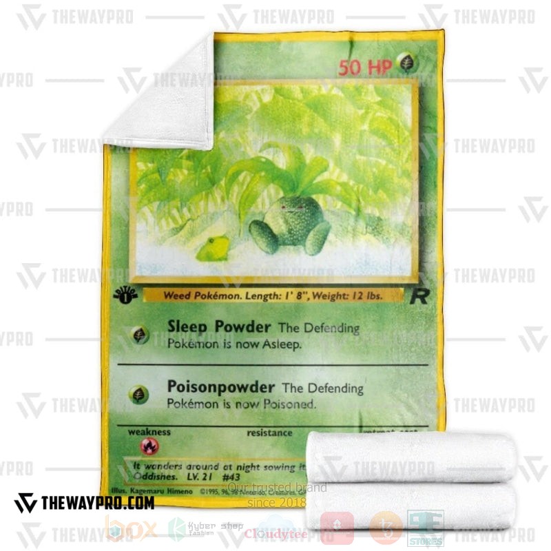 BEST Pokemon-Anime Oddish 1st Edition Green Blanket Fleece 3 Anime Pokemon Oddish 1st Edition Green Blanket 1 2