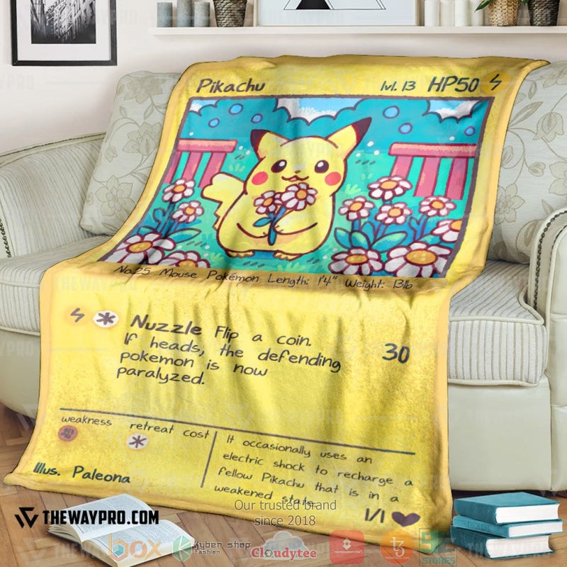 Anime Pokemon Pikachu Cute Card Soft Blanket