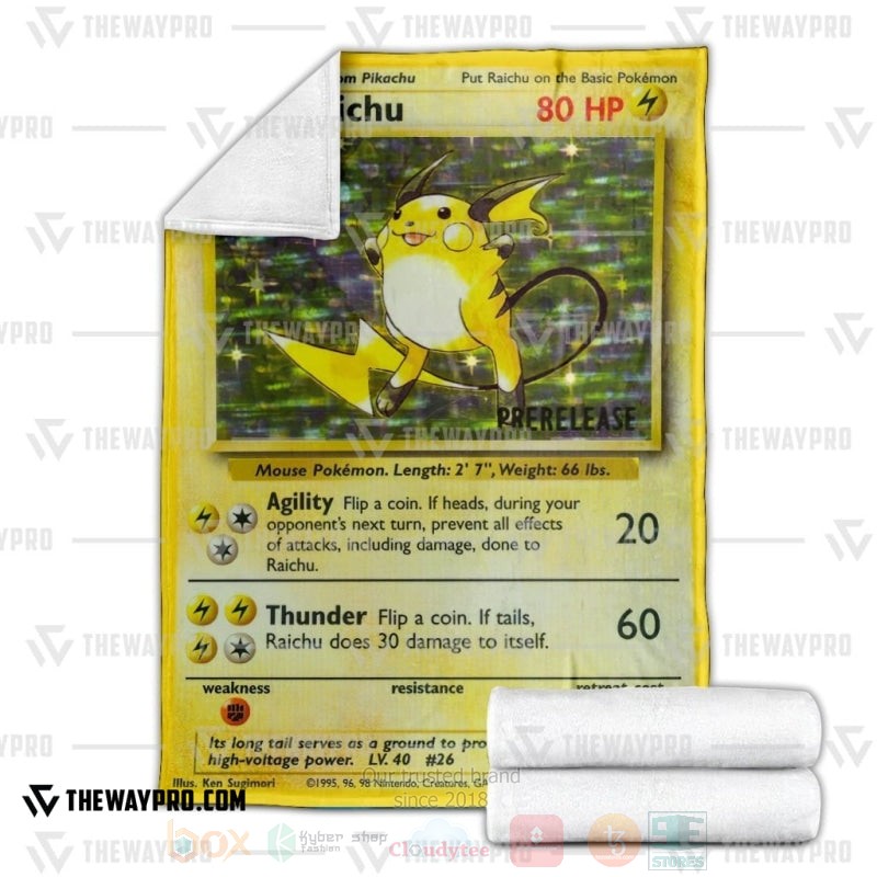 BEST Pokemon-Anime Raichu Card Blanket Fleece 3 Anime Pokemon Raichu Card Blanket 1 2
