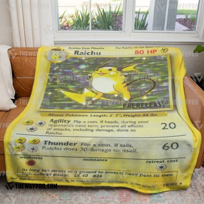 BEST Pokemon-Anime Raichu Card Blanket Fleece 4 Anime Pokemon Raichu Card Blanket 1 2 3