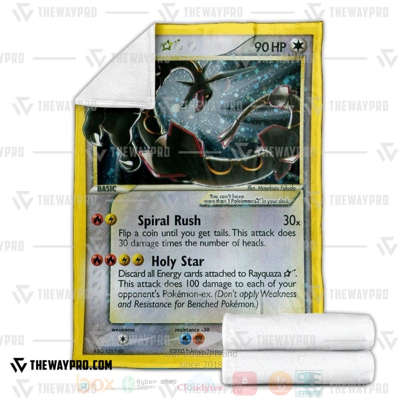 BEST Pokemon-Anime Rayquaza Card Blanket Fleece 3 Anime Pokemon Rayquaza Card Blanket 1 2