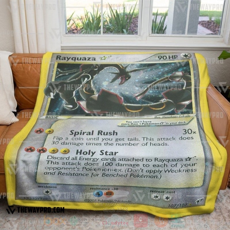 BEST Pokemon-Anime Rayquaza Card Blanket Fleece 4 Anime Pokemon Rayquaza Card Blanket 1 2 3