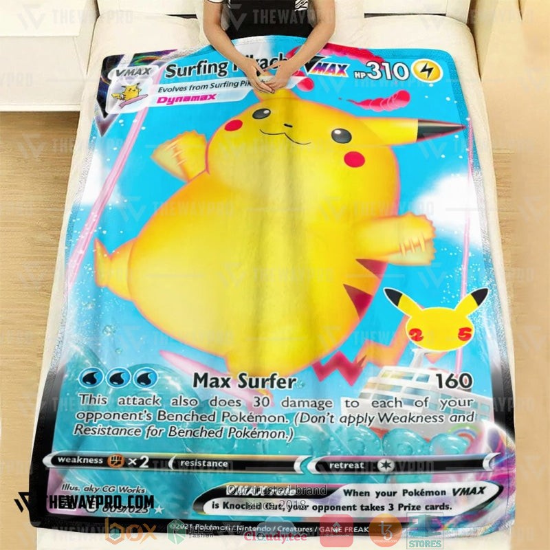 NEW Pokemon Surfing Pikachu VMAX Blanket 2 Anime Pokemon Surfing Pikachu VMAX Soft Blanket 1