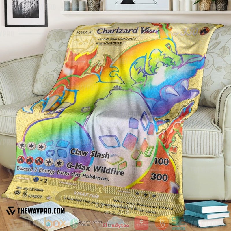 Anime Pokemon VMAX Charizard Gold Card Soft Blanket