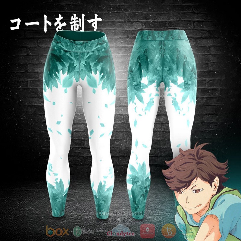 Aoba Johsai Green Leaf Unisex Leggings 1