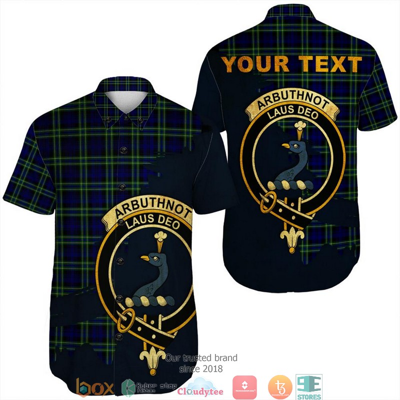 Arbuthnot Modern Tartan Crest Personalized Short Sleeve Hawaiian Shirt