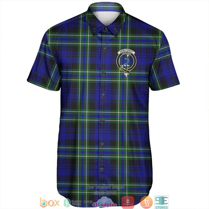 Arbuthnot Modern Tartan Crest Short Sleeve Hawaiian Shirt 2 Arbuthnot Modern Tartan Crest Short Sleeve Hawaiian Shirt 1