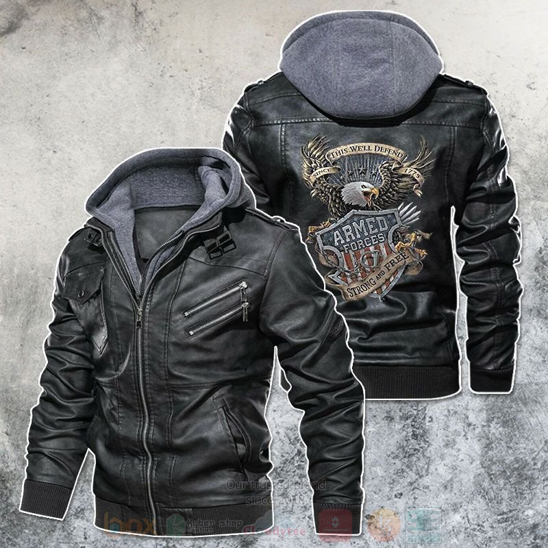 Armed Forces Strong And Free Eagle Leather Jacket