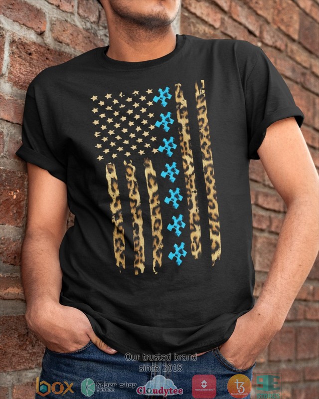 Autism Awareness Leopard Pattern Us Thin Line Flag Shirt Hoodie