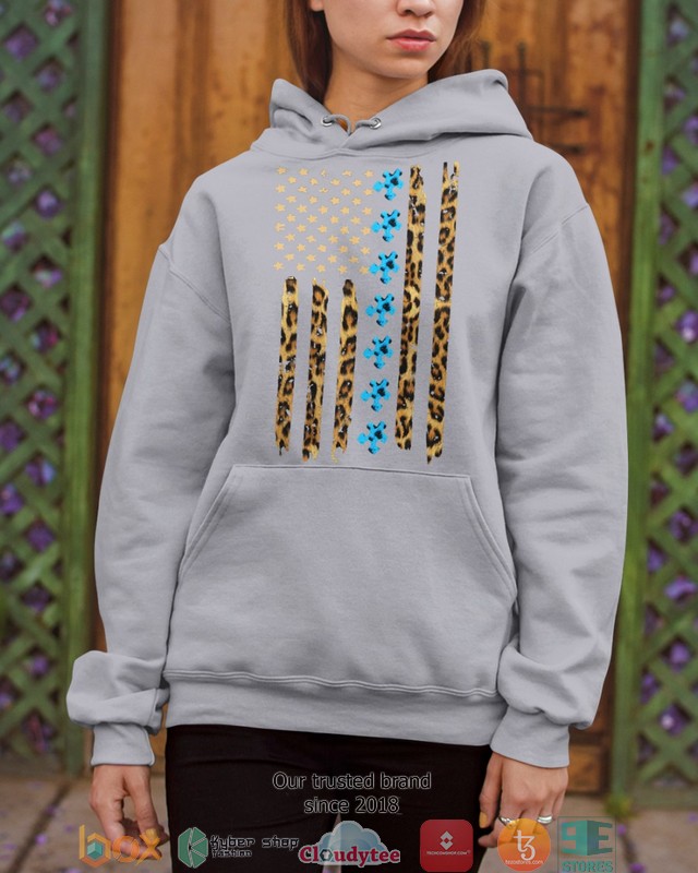Autism Awareness Leopard Pattern Us Thin Line Flag Shirt Hoodie 1