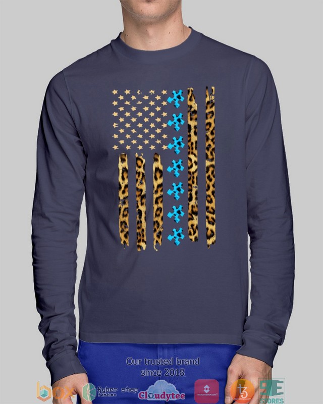 Autism Awareness Leopard Pattern Us Thin Line Flag Shirt Hoodie 1 2 3