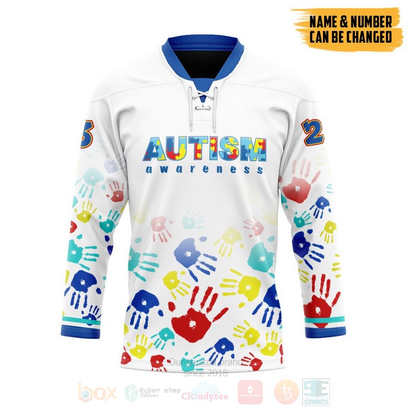 Autism Awareness White Personalized Hockey Jersey