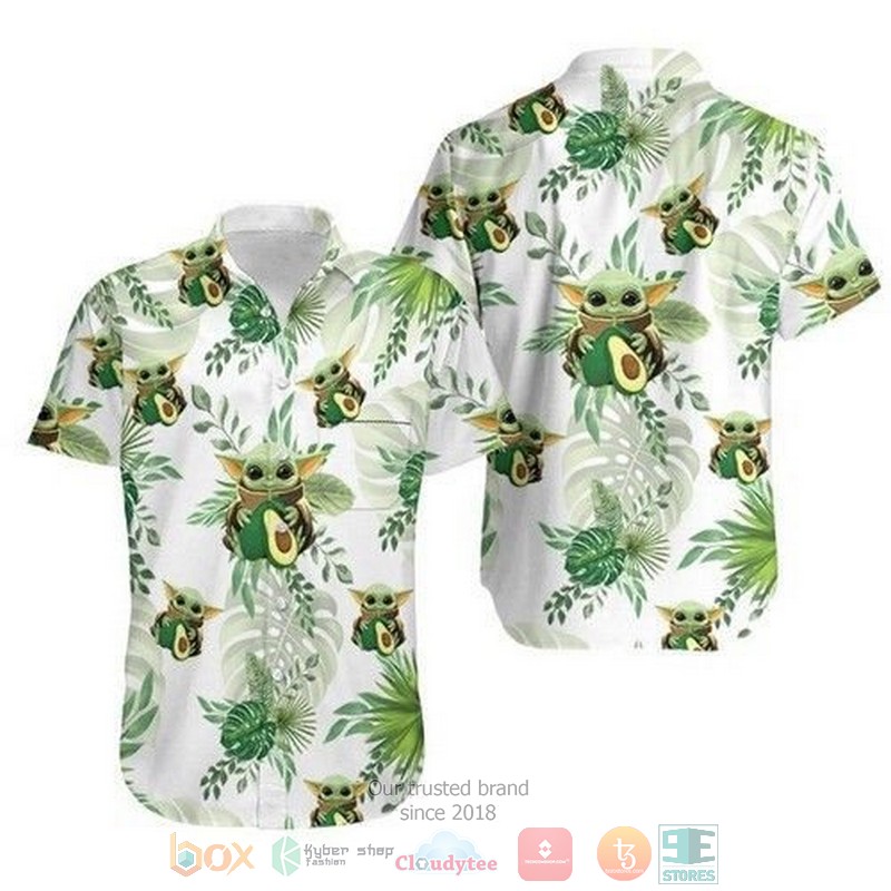 Baby Yoda Hugging Avocadoes Tropical Leaves Hawaiian Shirt
